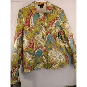 Focus 2000 Blazer Jacket Size 10 Boho Multicolored Paisley Button Up Lightweight